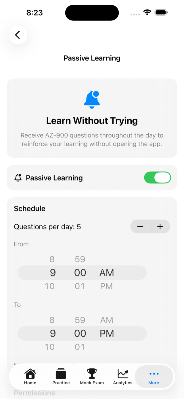 Passive learning notification settings screen
