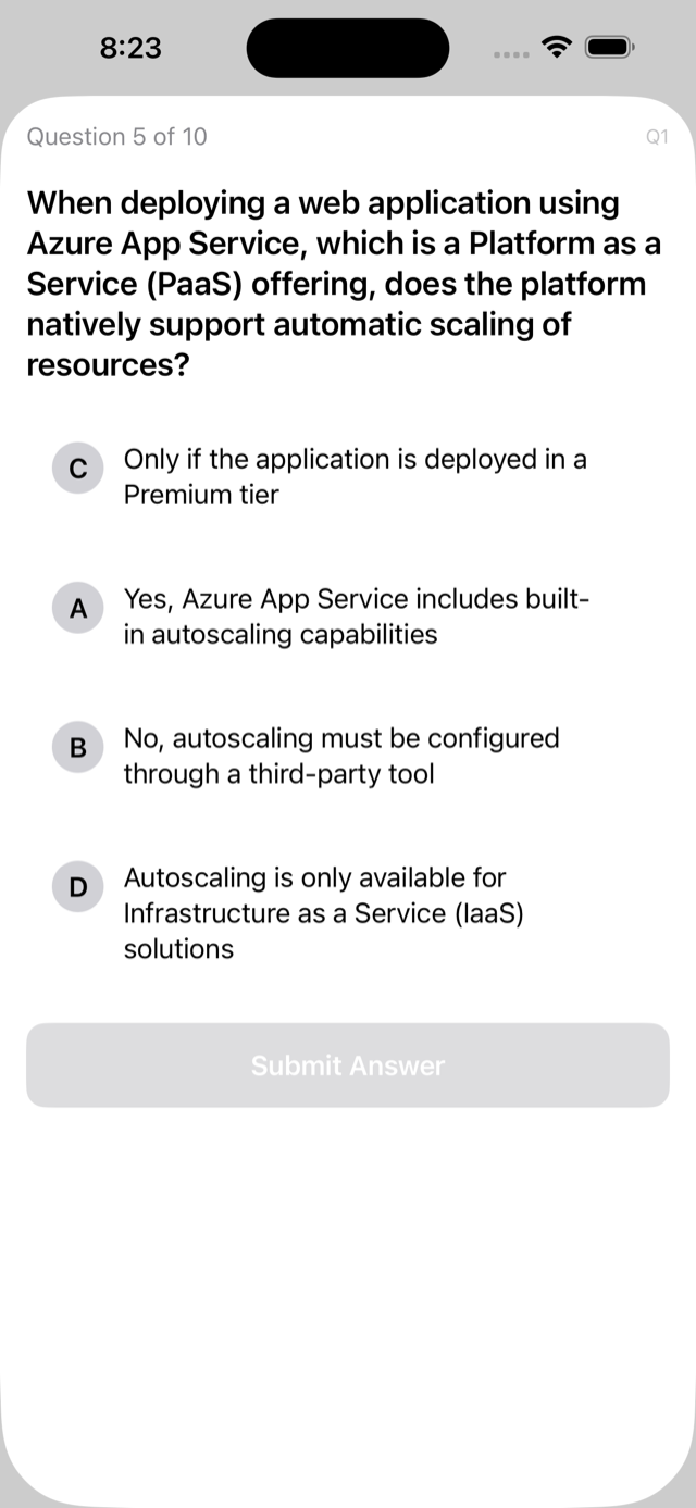 Question screen showing answer explanation after selection